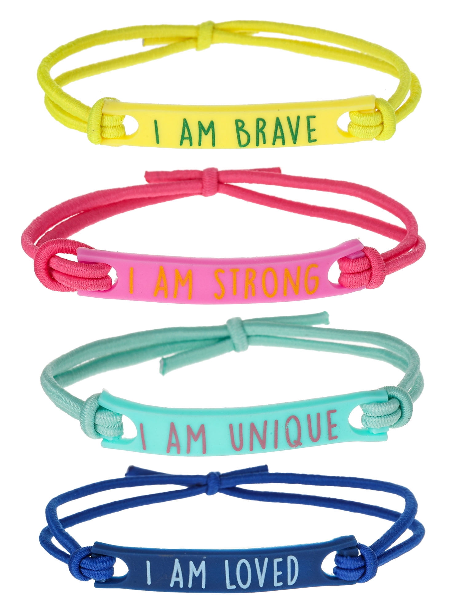 Wonder Nation I Am Theme Stretch Bracelets, Multicolor, Girls, 4 Pack, 2.5 inch Diameter