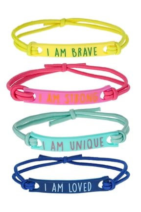 I Am Theme Stretch Bracelets, Multicolor, Girls, 4 Pack, 2.5 inch Diameter