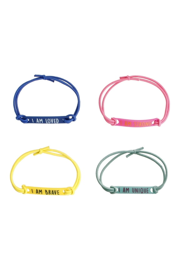 Multicolor Stretch I Am Theme Bracelets 4 Pack for Girls, 2.5 Inch Diameter