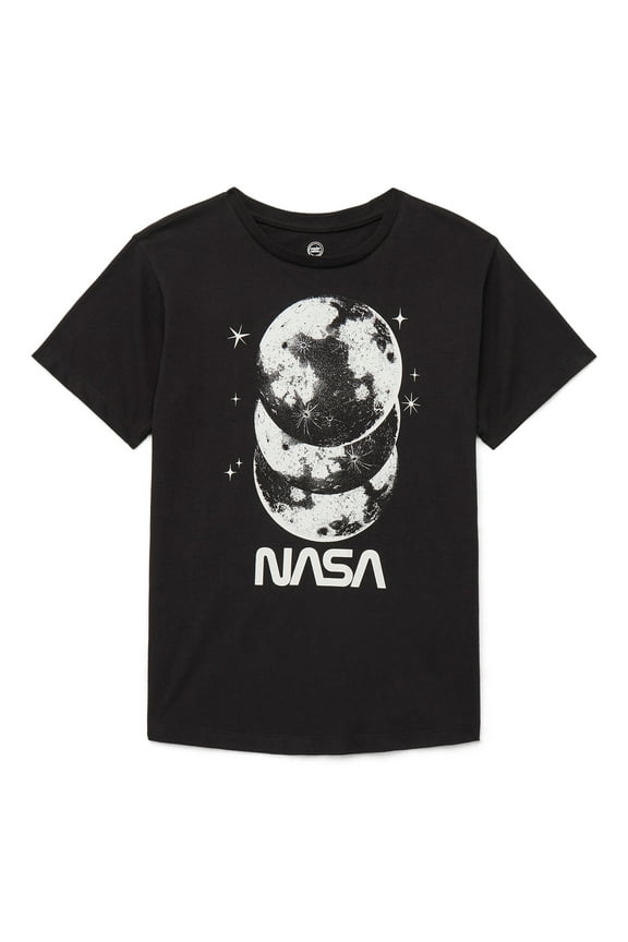 Girls NASA Moons Graphic Tee with Short Sleeves, Sizes 4-18