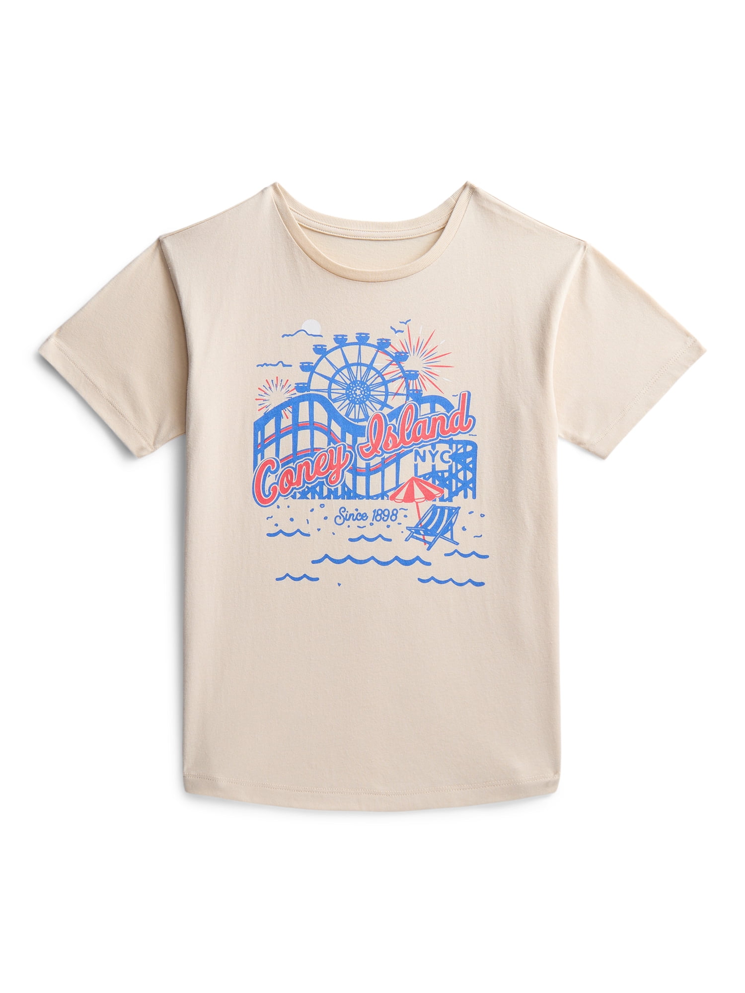 Wonder Nation Girls NYC Amusement Park Graphic Tee with Short Sleeves, Sizes 4-18