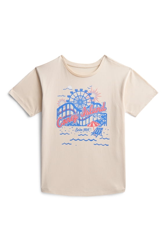 Girls NYC Amusement Park Graphic Tee with Short Sleeves, Sizes 4-18