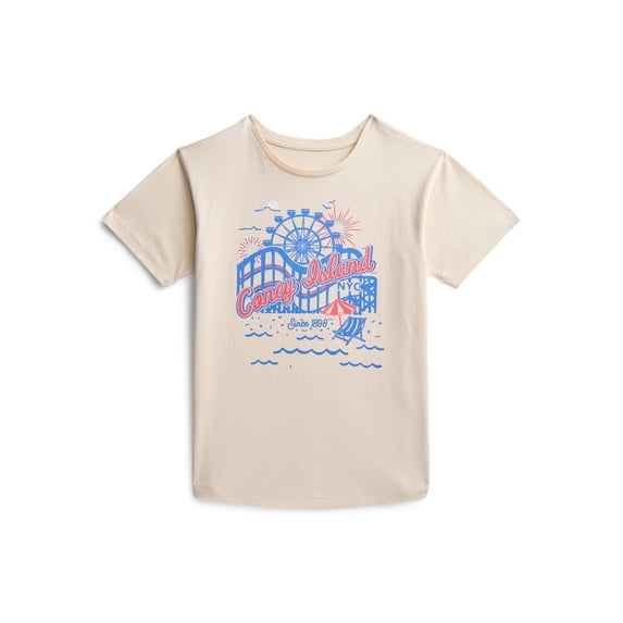 Wonder Nation Girls NYC Amusement Park Graphic Tee with Short Sleeves, Sizes 4-18