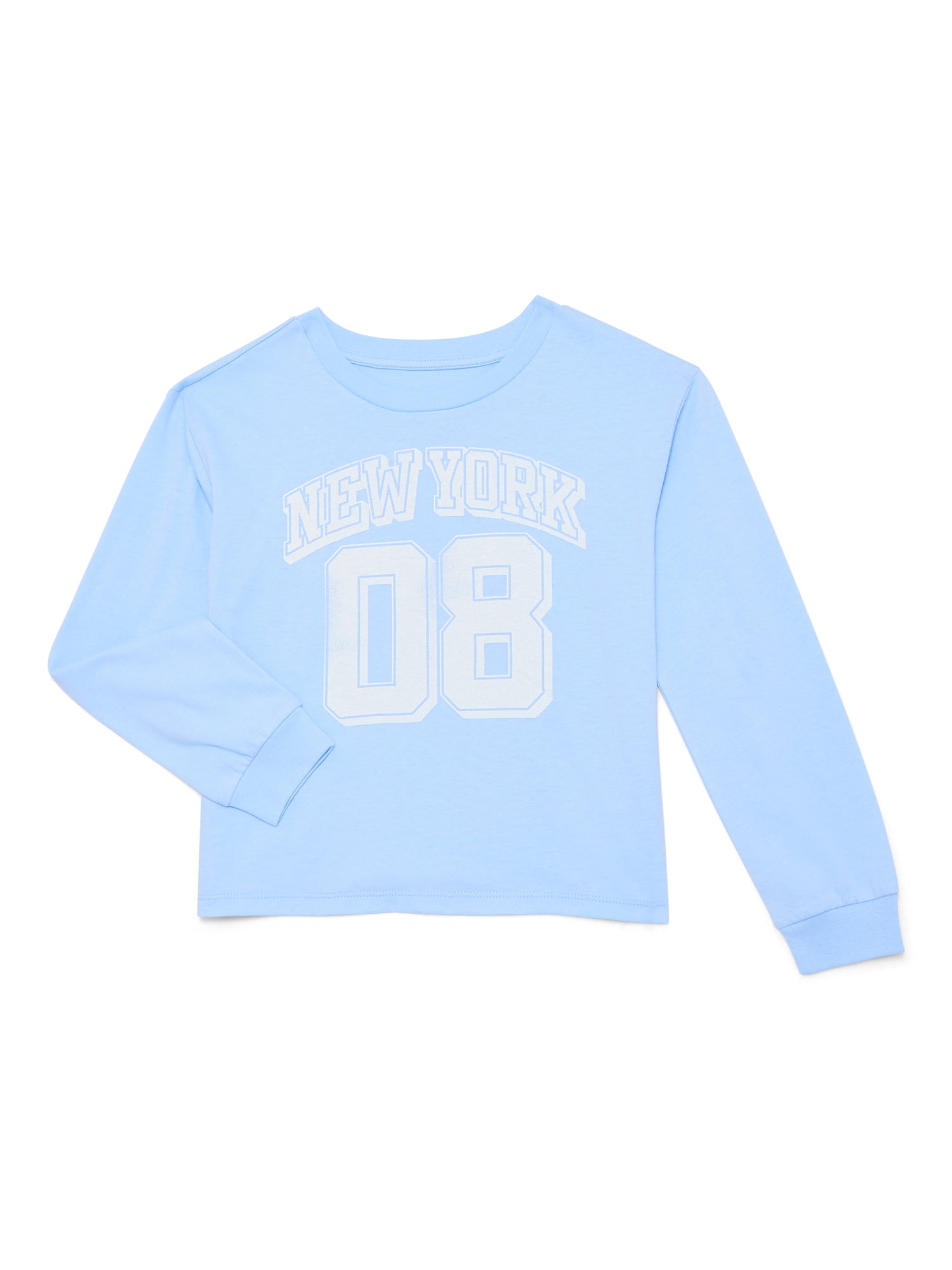 Wonder Nation Girls New York Long Sleeve Graphic Tee, Sizes 4-16 & Plus