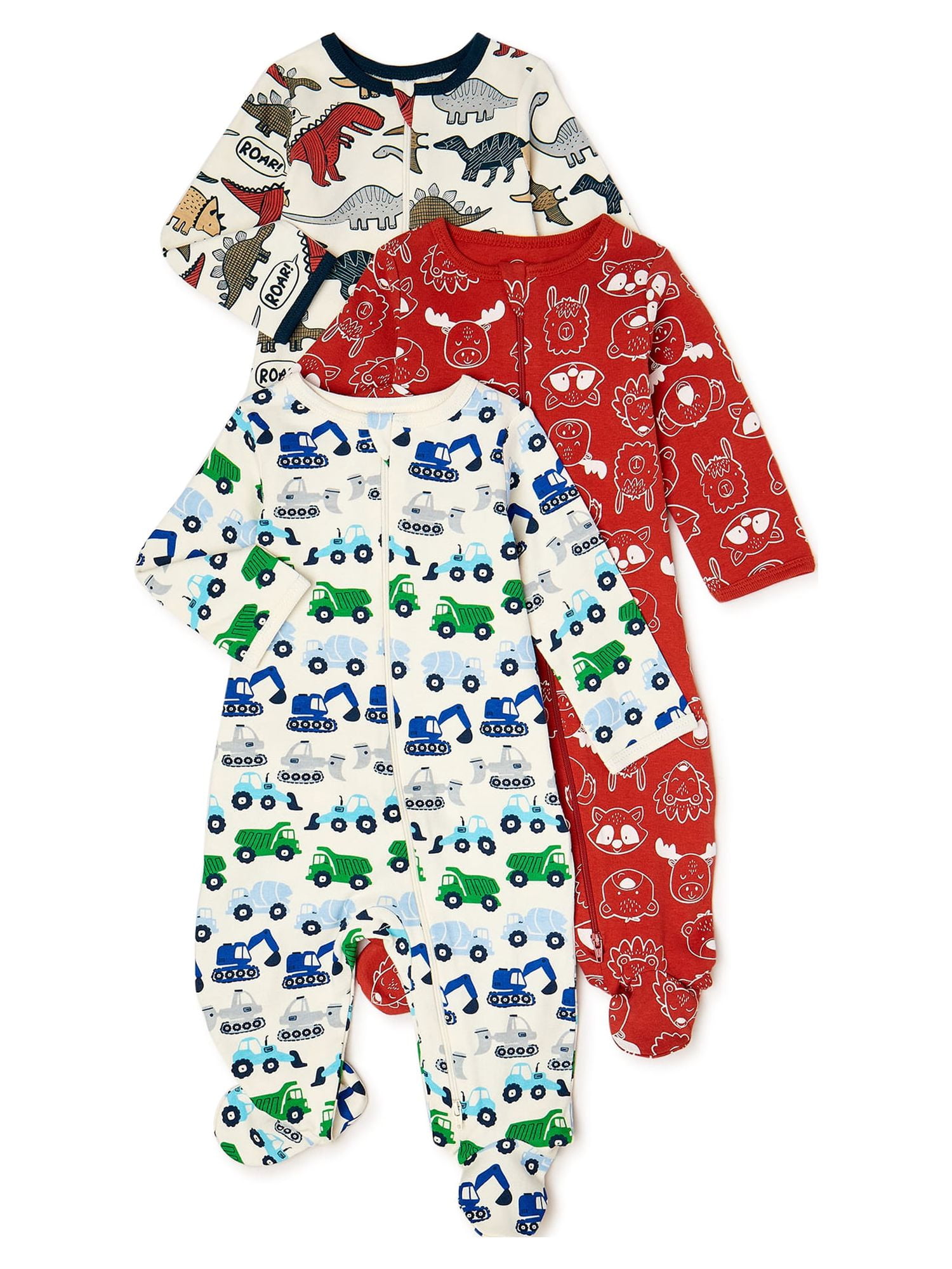 Wonder Nation Newborn Baby Boy Sleep and Play Pajamas, 3 Pack, Preemie