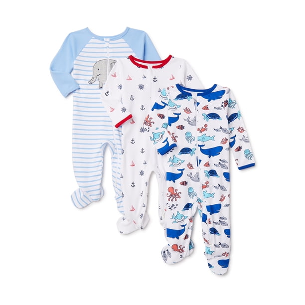 Wonder Nation Newborn Baby Boy Sleep and Play Pajamas, 3 Pack, Preemie