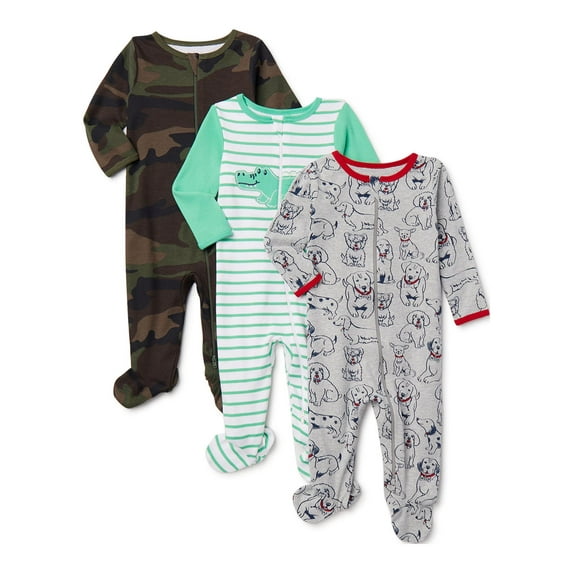 Wonder Nation Newborn Baby Boy Sleep and Play Pajamas, 3 Pack, Preemie-6/9 Months