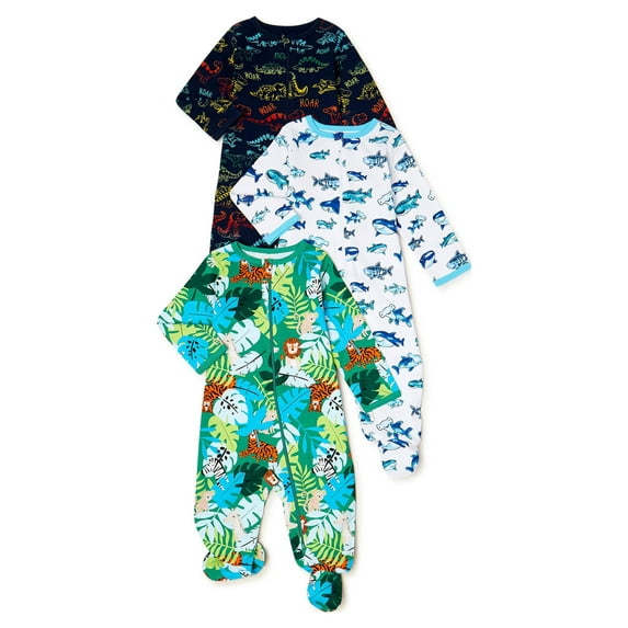 Wonder Nation Newborn Baby Boy Sleep and Play Pajamas, 3-Pack, Preemie-6/9 Months