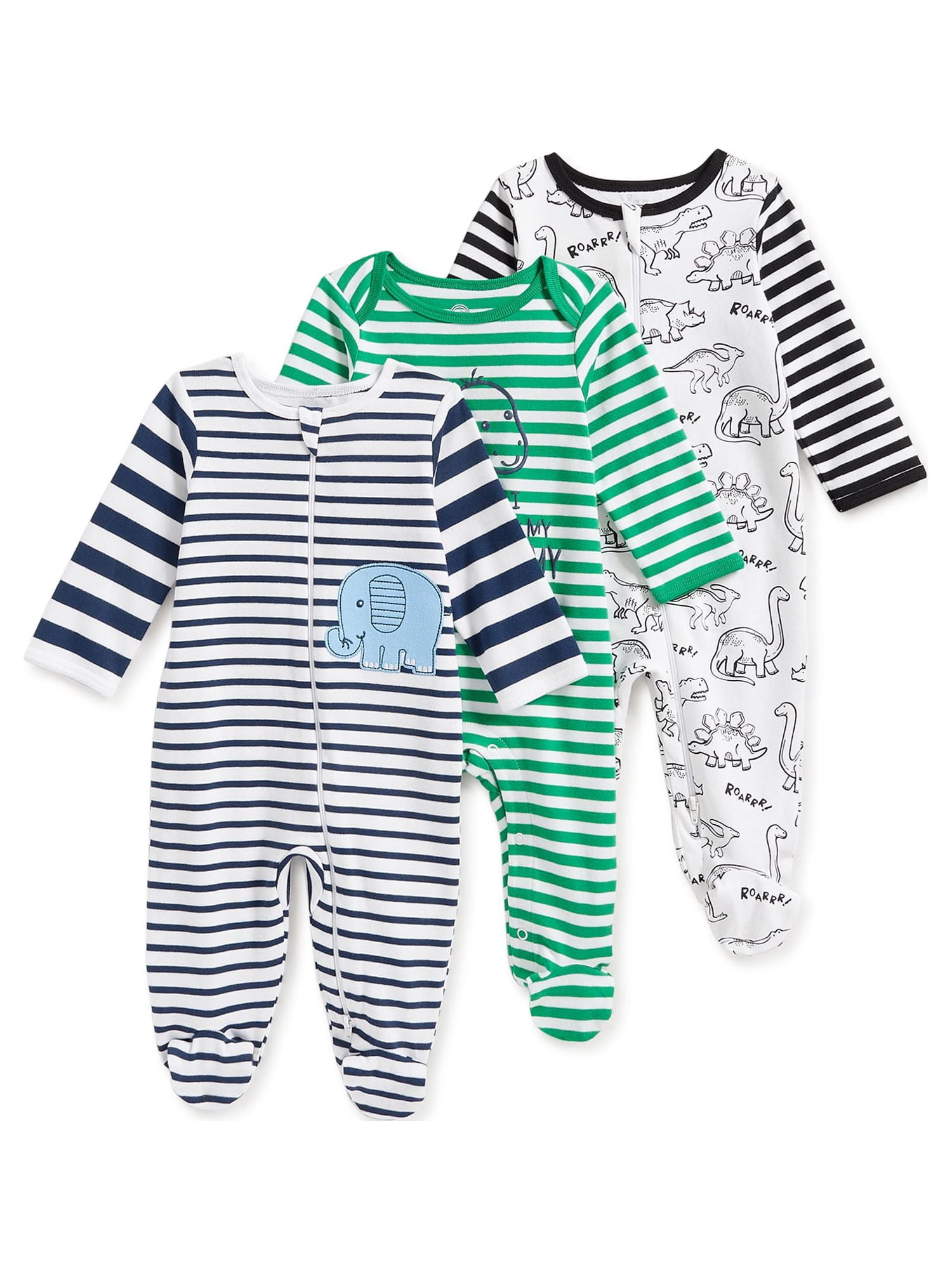 Wonder Nation Newborn Baby Boy Sleep and Play Pajamas, 3 Pack, Preemie