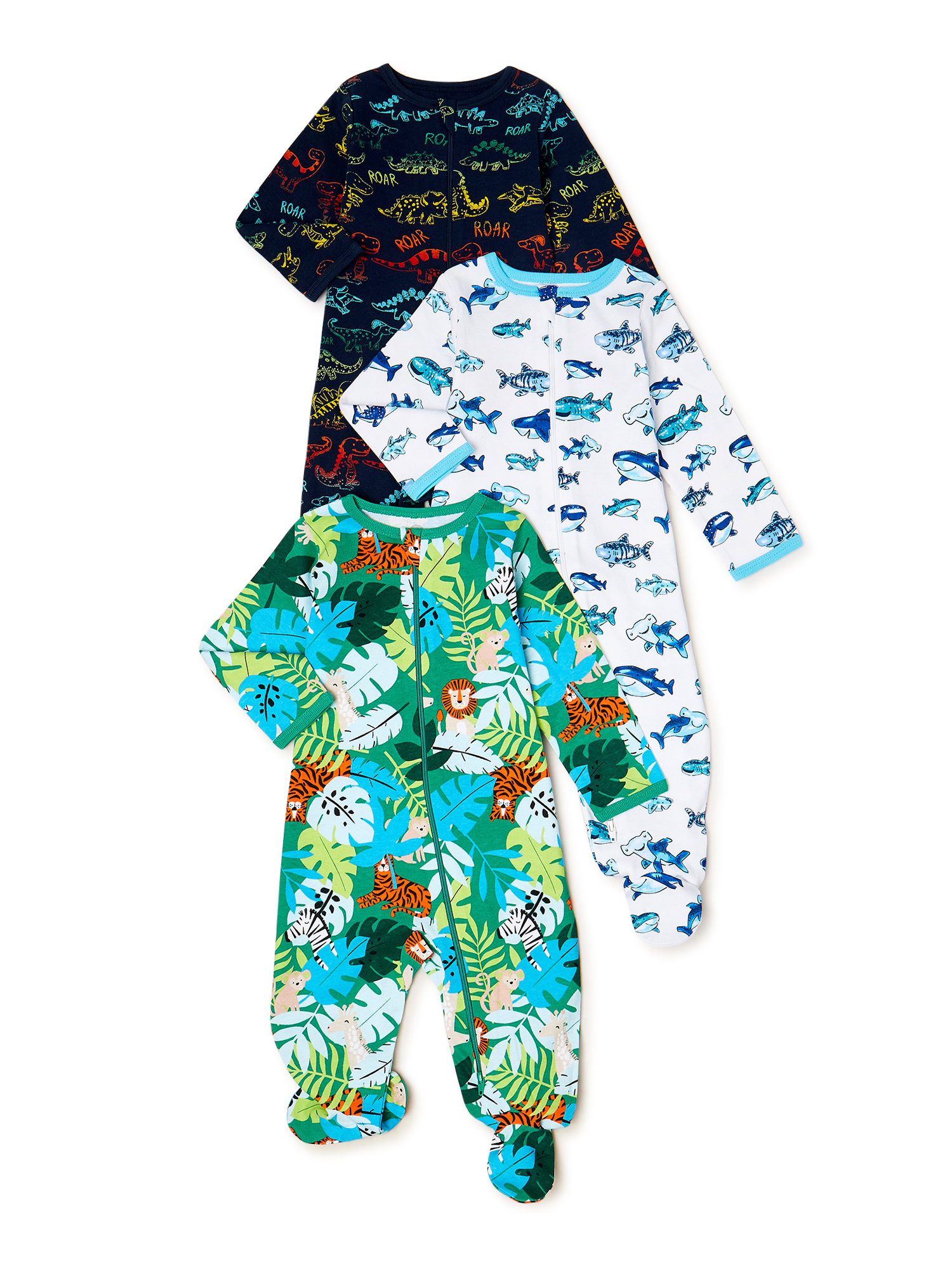 Wonder Nation Newborn Baby Boy Sleep and Play Pajamas, 3Pack, Preemie
