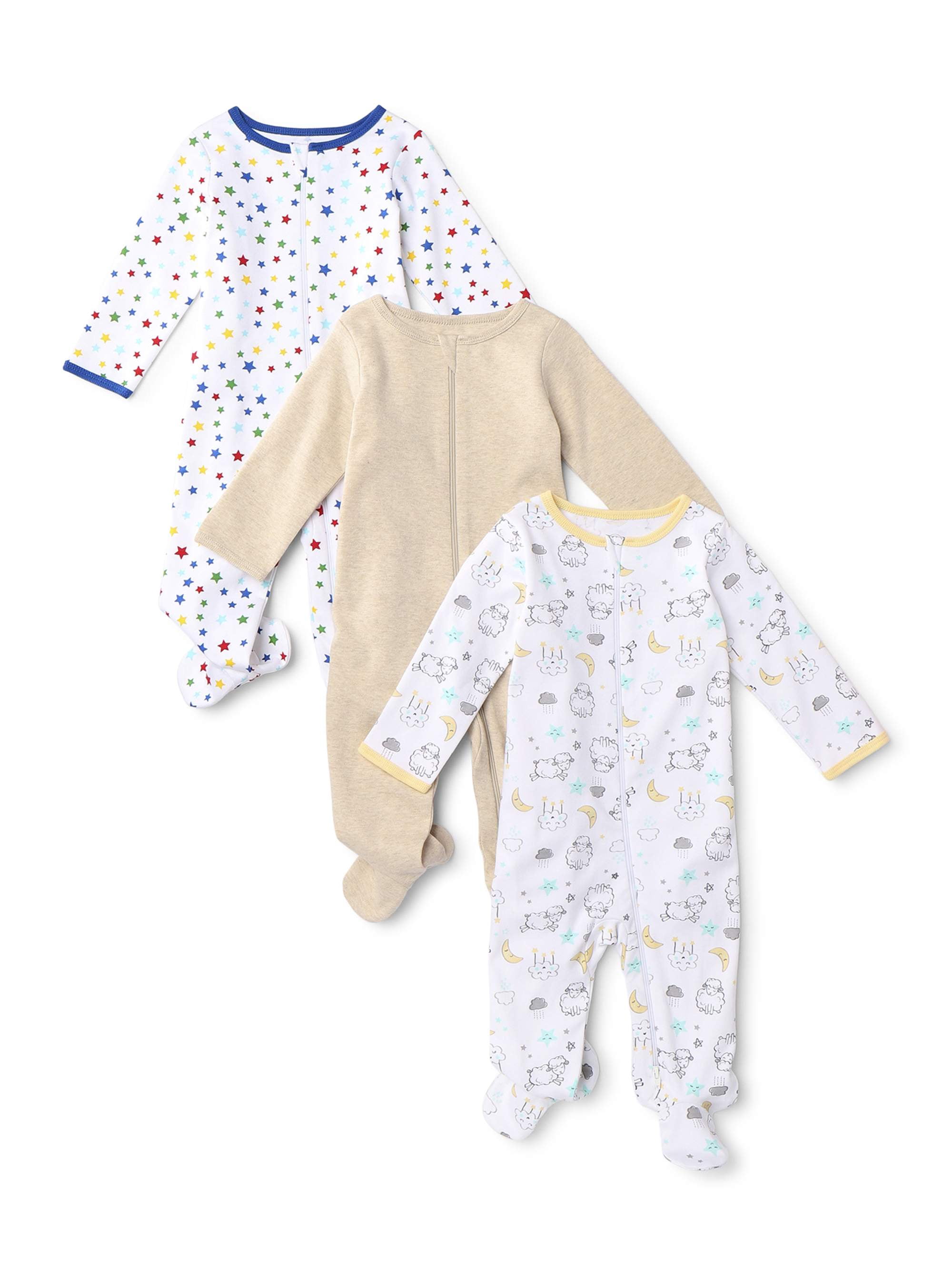 Wonder Nation Newborn Baby Boys Inverted Zipper Sleep 'N Play Pajamas, 3Pack (Preemie9M