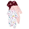 Wonder Nation Newborn Baby Girl Sleep and Play Pajamas, 3 Pack, Preemie