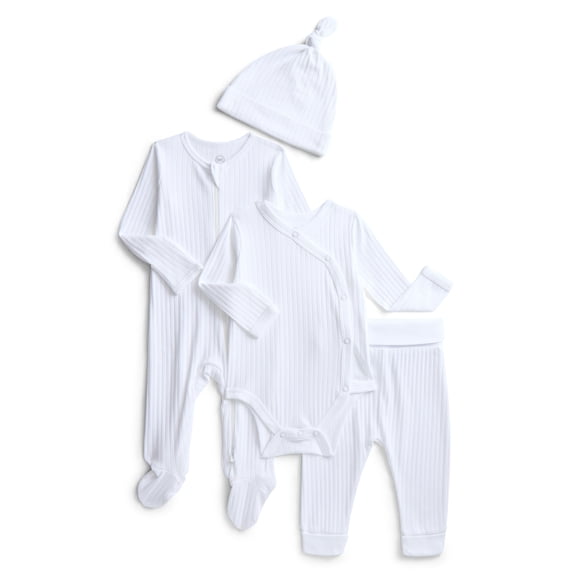 Wonder Nation Organic Cotton Baby 4-PieceLayette Gift Set, Sizes Newborn-9 Months