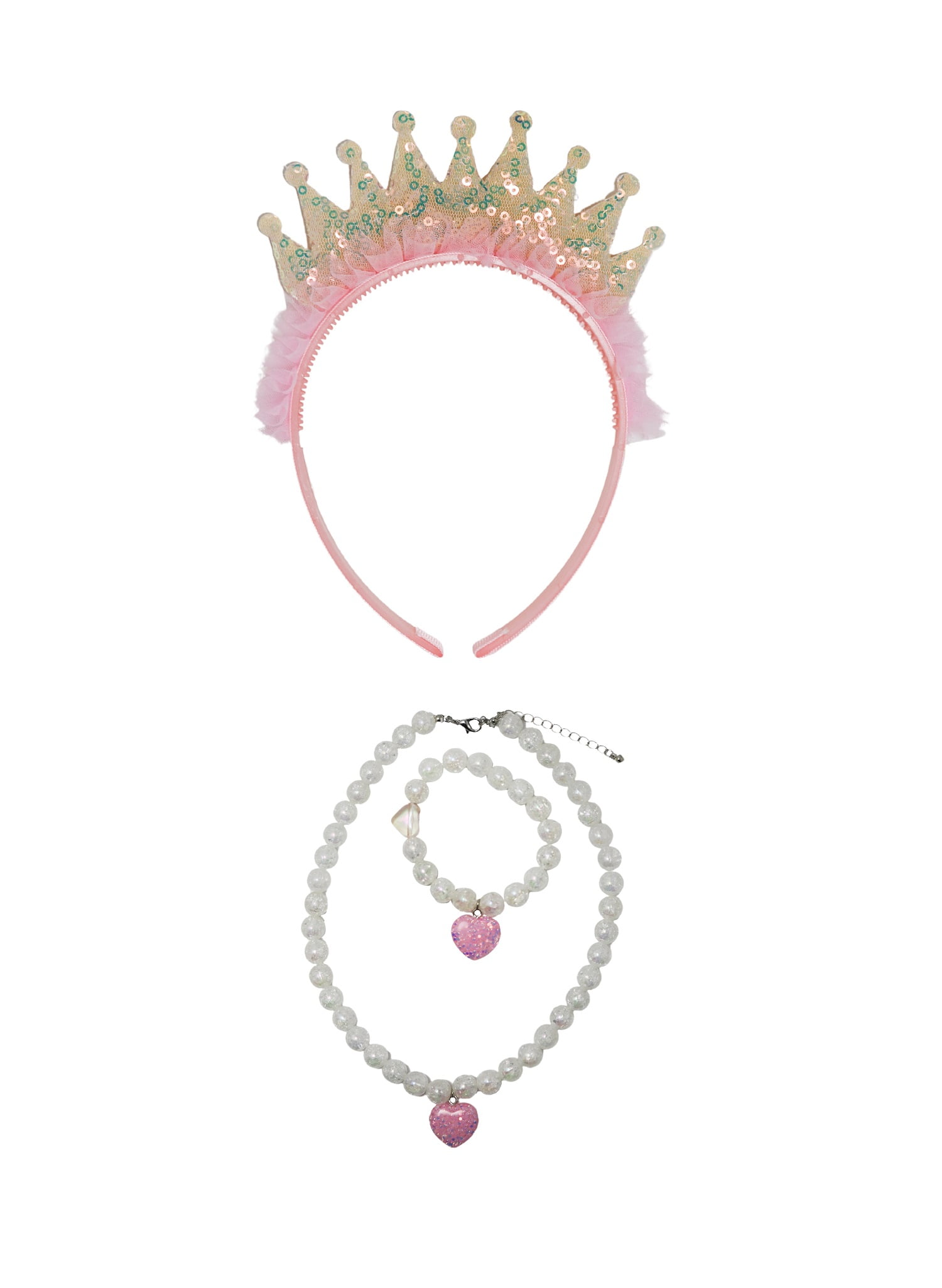 WONDER NATION Pink Princess Crown and Jewelry Set, 3 Pieces