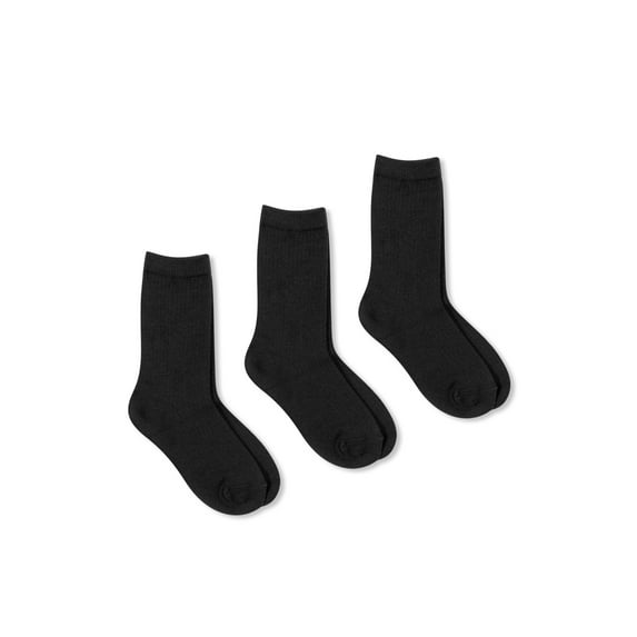 Wonder Nation Rib Crew Dress Socks Boy's L, Black (3 Pack)