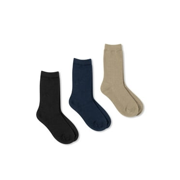Wonder Nation Rib Crew Dress Socks Boy's L, Multicolor (3 Pack)