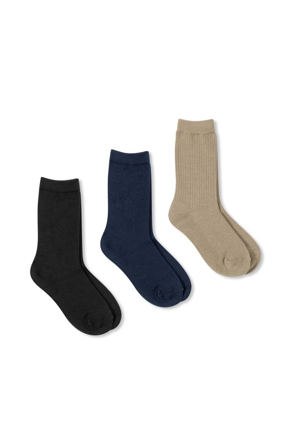 Rib Crew Dress Socks Boy's L, Multicolor (3 Pack)