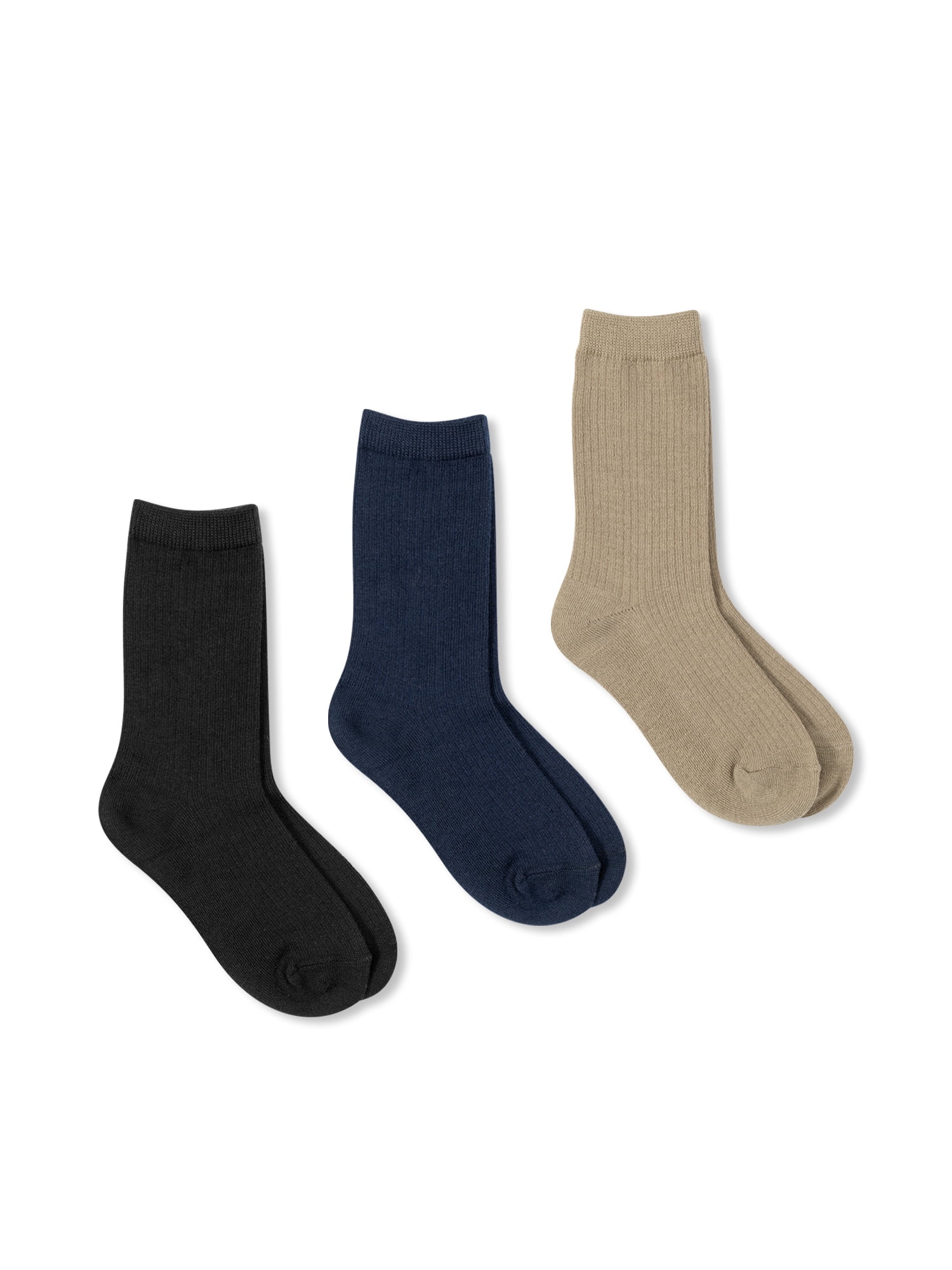 Wonder Nation Rib Crew Dress Socks Boy's M, Multicolor (3 Pack)