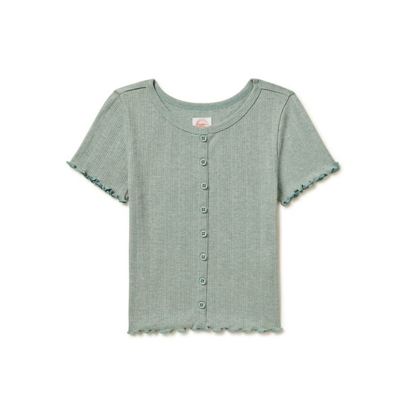 Wonder Nation Ribbed Button Front Top Short Sleeve T-Shirt (Girl's)