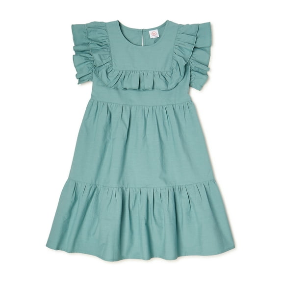 Wonder Nation Ruffle Yoke Green Goddess Dress, Girls