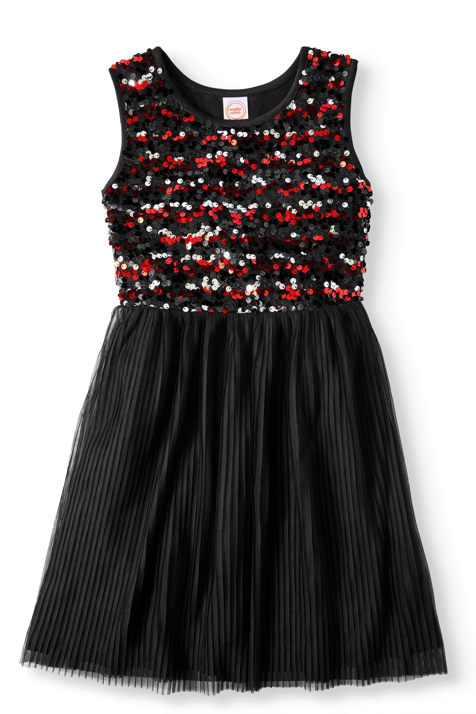 Wonder Nation Sequin Pleated Mesh Holiday Dress (Little Girls & Big ...