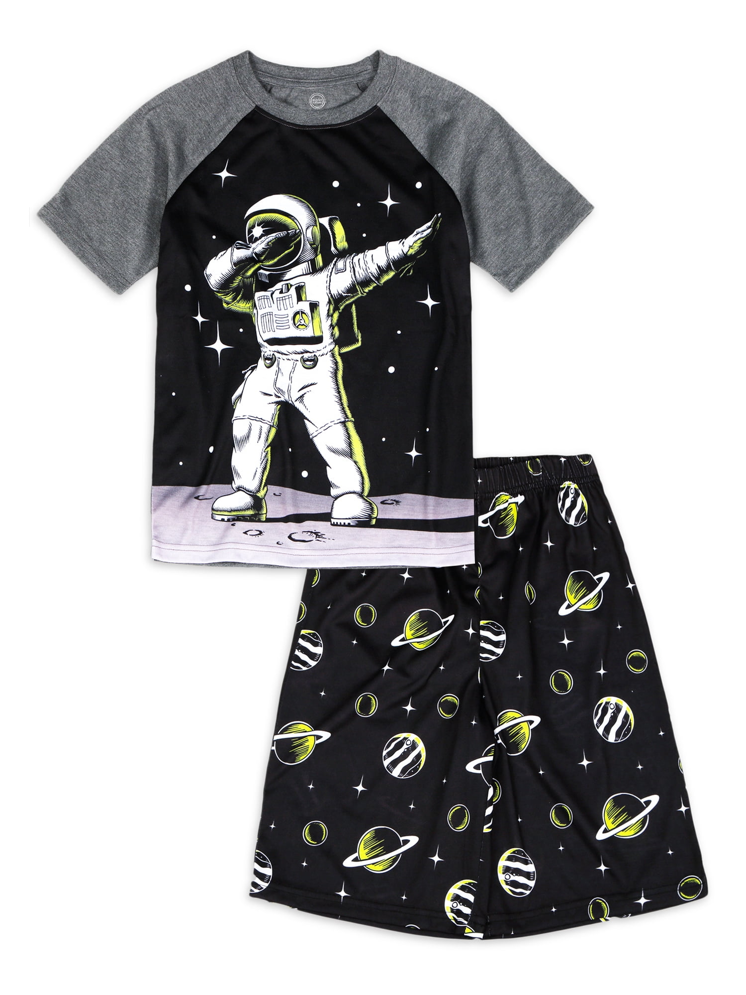 Wonder Nation Short Sleeve Crew Neck Astronaut Pajamas (Little Boy's