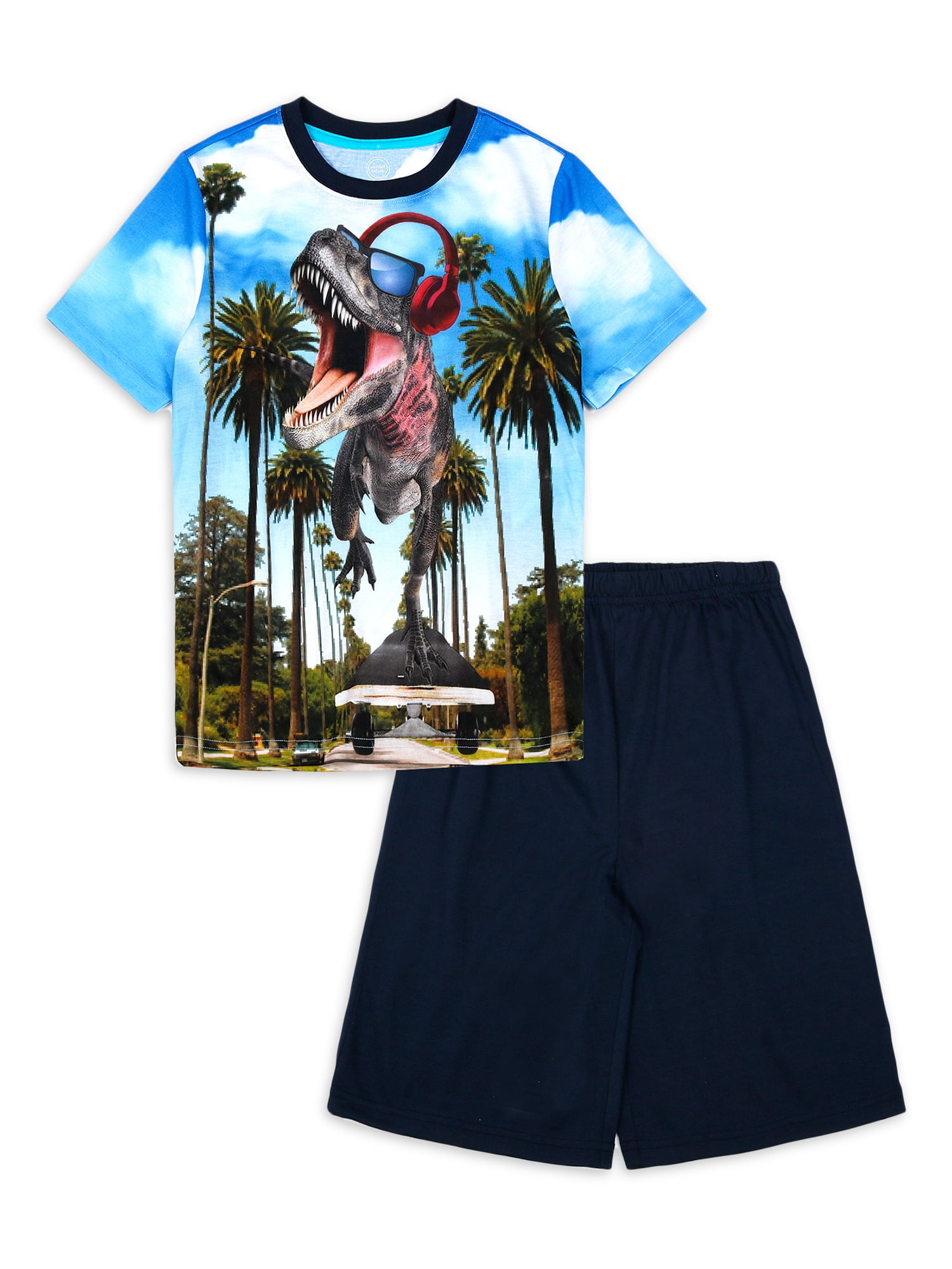 Wonder Nation Short Sleeve Crew Neck Graphic Print Solid Pajamas