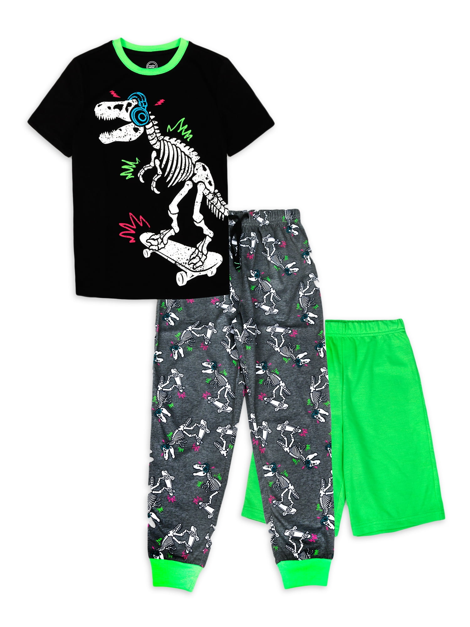 Wonder Nation Short Sleeve Crew Neck Graphic Print Solid Pajamas