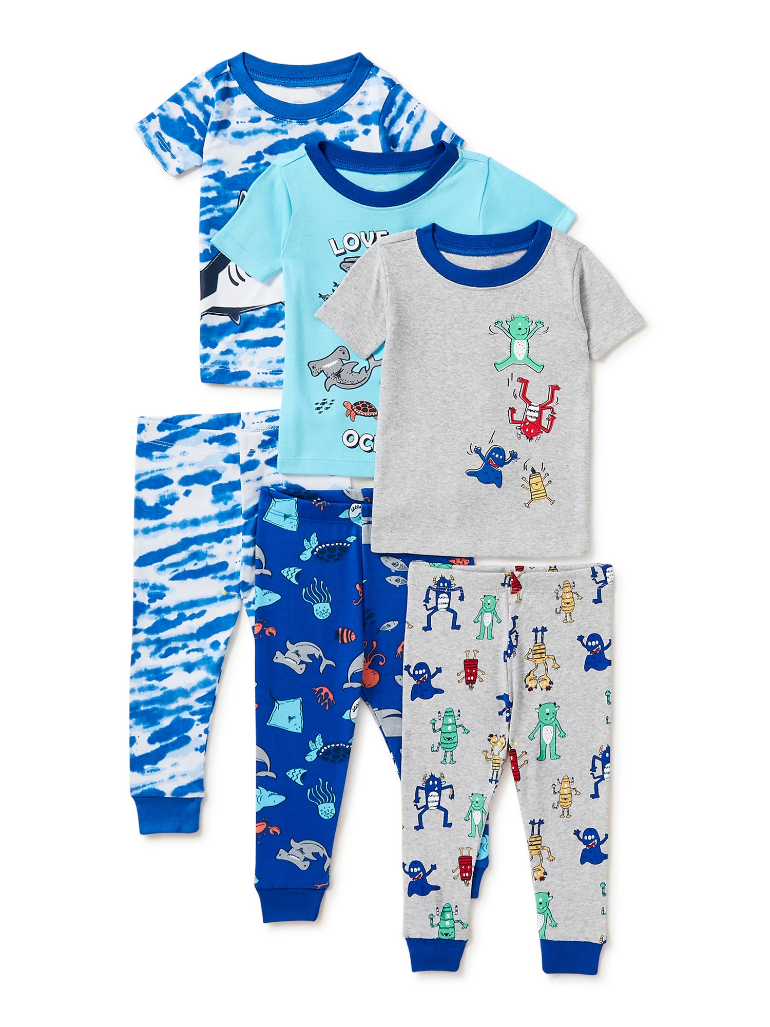 Wonder Nation Short Sleeve Crew Neck Graphic Prints Pajamas (Little Boys or Big Boys) 6 Piece Set - image 1 of 5