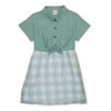 Wonder Nation Short Sleeve Girls Tie Front Dress, Sizes 4-18 & Plus