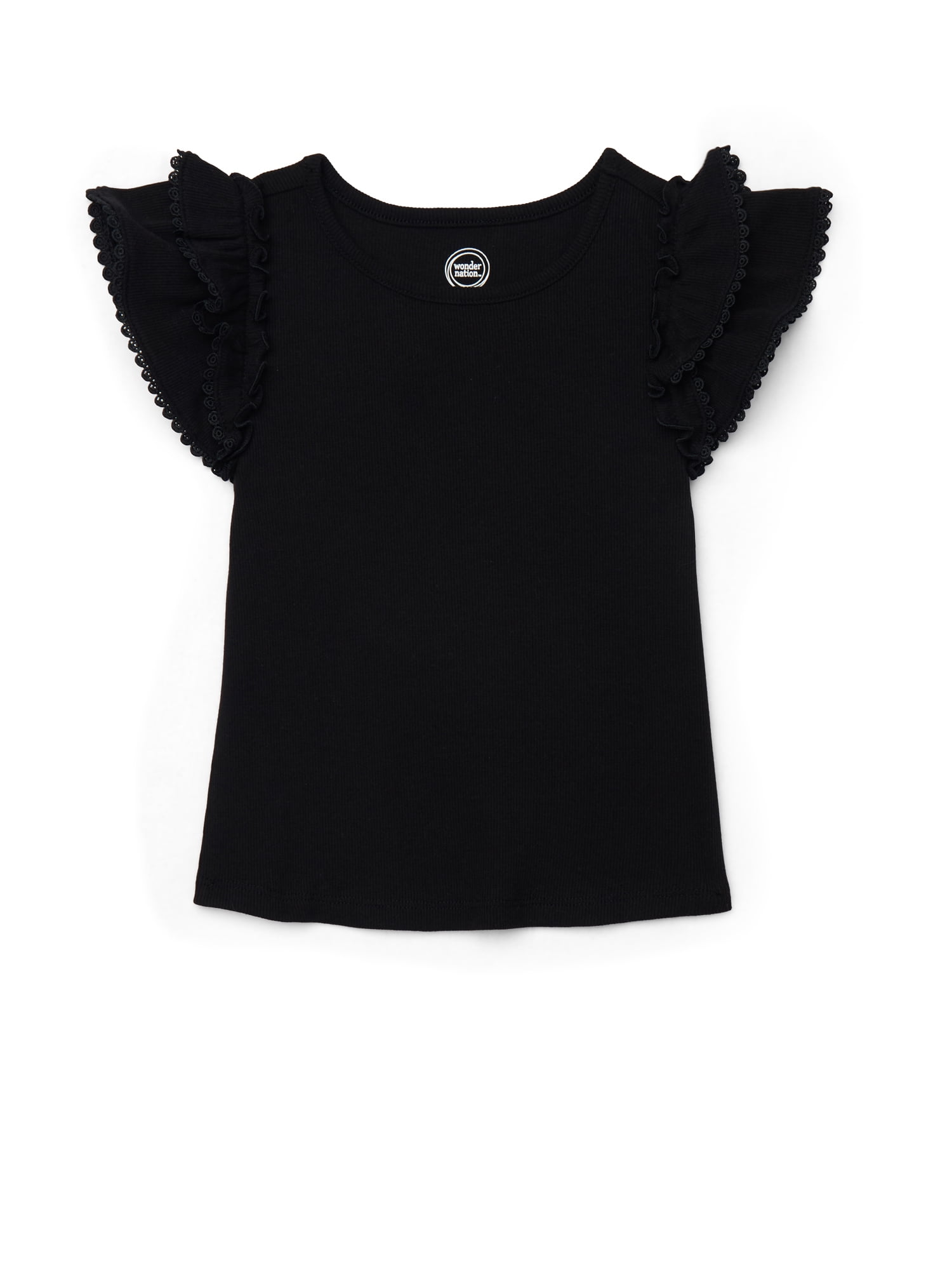 Wonder Nation Girls Short Sleeve Knit Ruffle Top, Sizes 4-18 & Plus