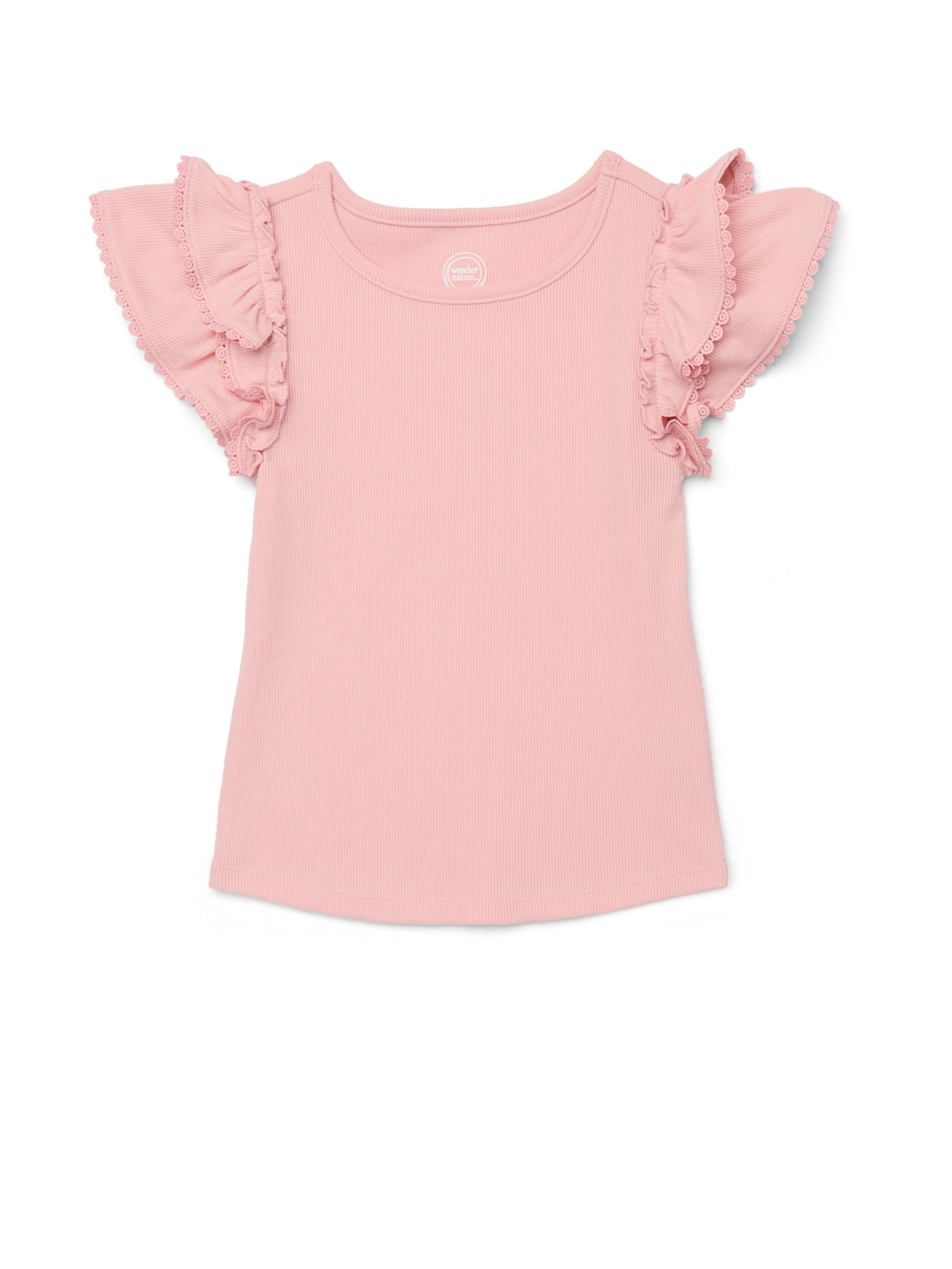 Girls Short Sleeve Knit Ruffle Top, Sizes 4-18 & Plus