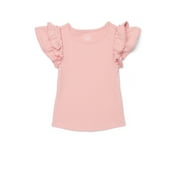 WONDER NATION Girls Short Sleeve Knit Ruffle Top, Sizes 4-18 & Plus