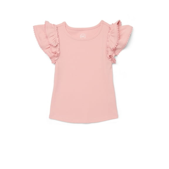 Wonder Nation Girls Short Sleeve Knit Ruffle Top, Sizes 4-18 & Plus