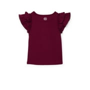 WONDER NATION Girls Short Sleeve Knit Ruffle Top, Sizes 4-18 & Plus