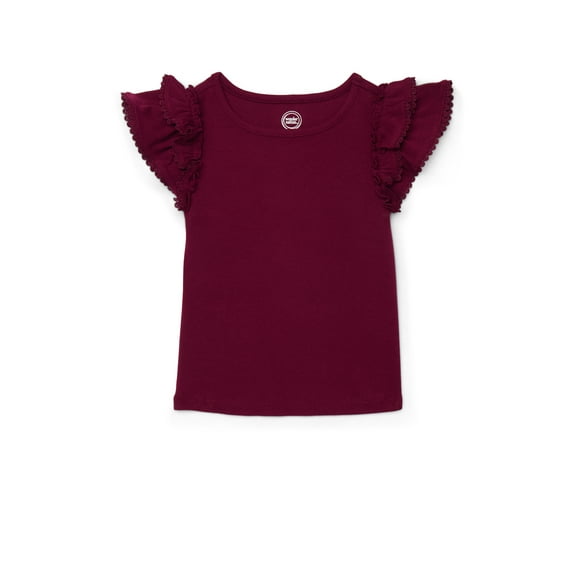 Wonder Nation Girls Short Sleeve Knit Ruffle Top, Sizes 4-18 & Plus