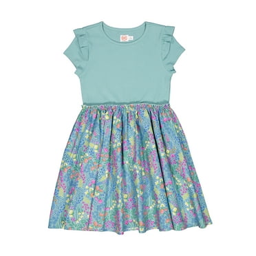 Wonder Nation Short Sleeve Mixed Flutter Dress, Sizes 4-18 & Plus