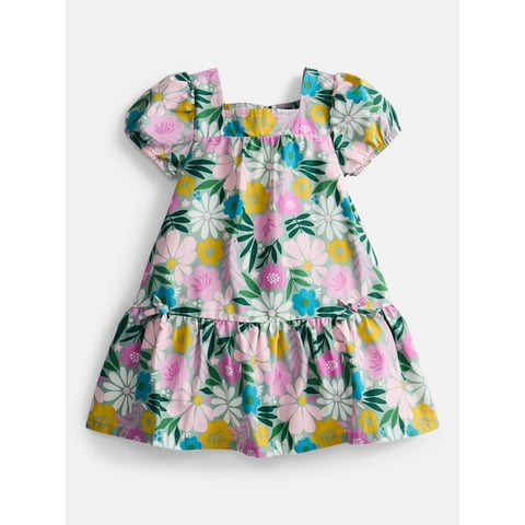 Toddler Girls' Floral Cotton Play Dress with Short Puff Sleeves, Sizes 12M-5T