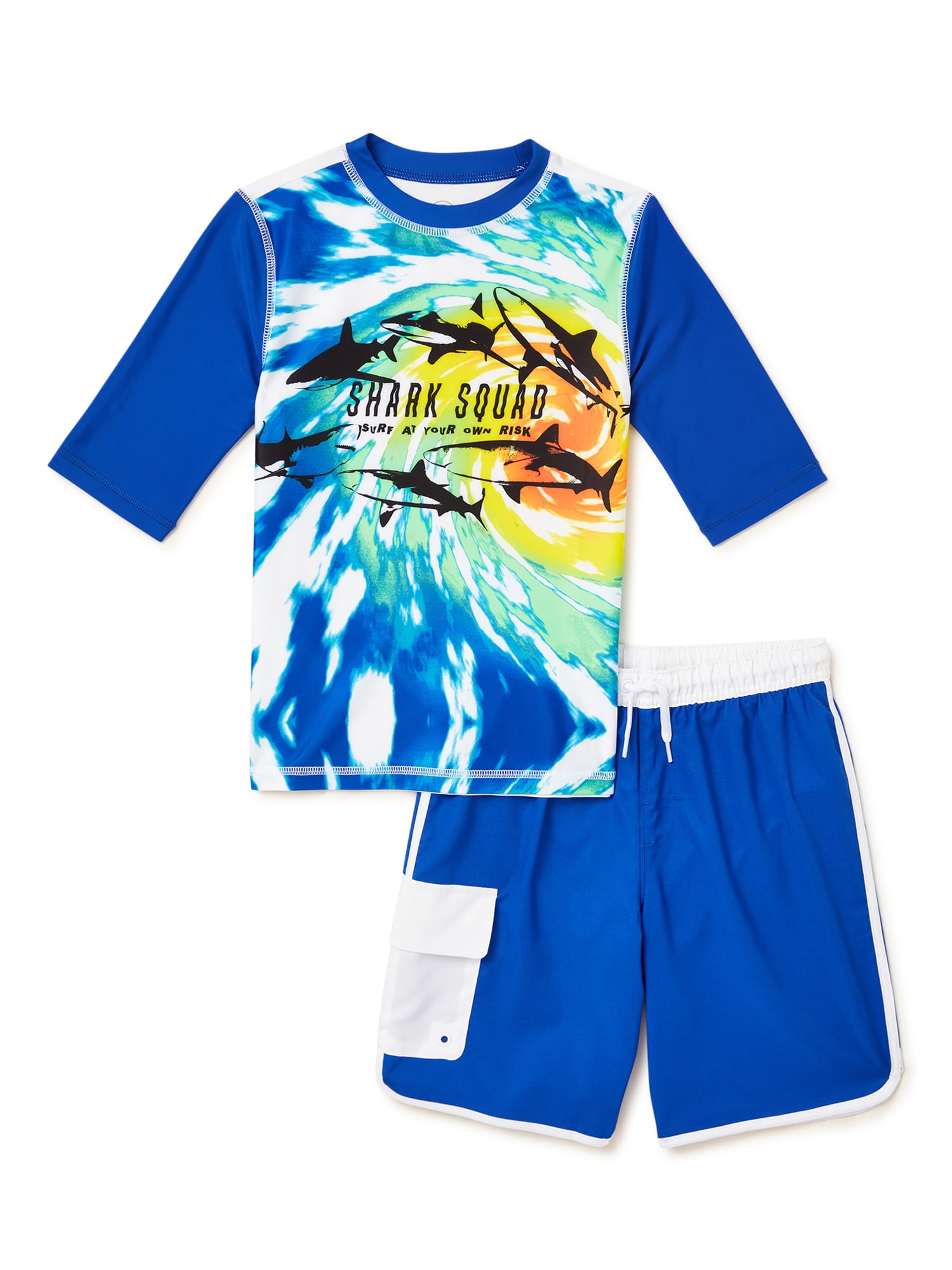 Wonder Nation Short Sleeve Rash Guard & Swim Trunk Swimsuit Set, 2