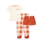 Wonder Nation Girls Short Sleeve Top, Shorts and Joggers Pajama Set, 3-Pieces, Sizes 4-16 and Plus