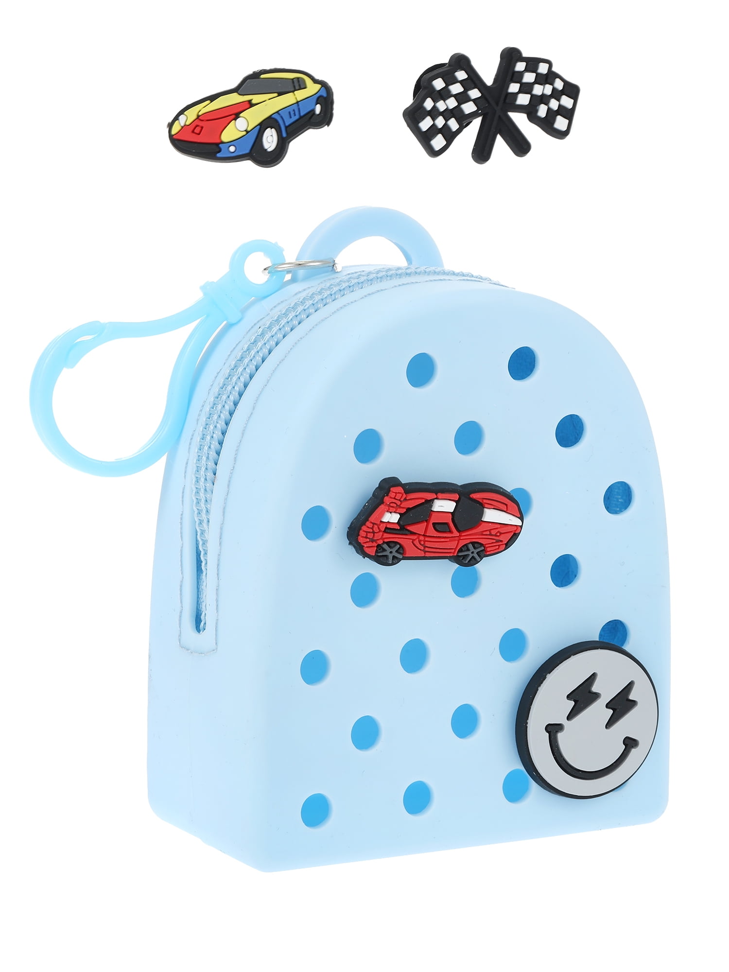 WONDER NATION Silicone Mini Backpack Bag Clip/Pouch for Kids with Interchangeable Charms, Blue, 5 Pieces