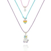 Wonder Nation Silver-Tone Trio Bright Girls Unicorn Layered Necklace Set.