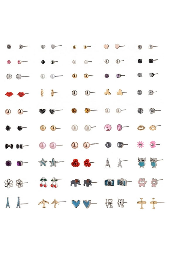 Teen Female Cherry Multicolored Variety Stud Earring Set, 50 Pack