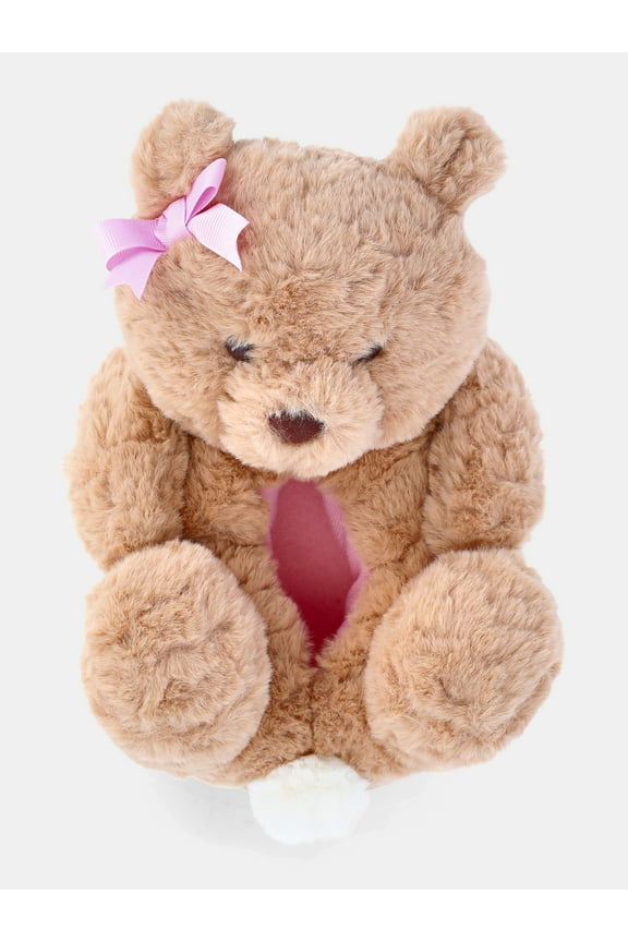 Toddler Girls and Big Girls Plush Teddy Bear Slippers