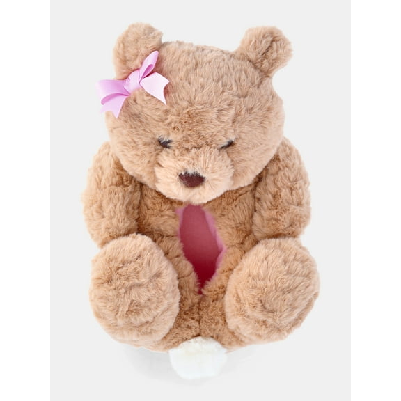 Wonder Nation Toddler Girls and Big Girls Plush Teddy Bear Slippers