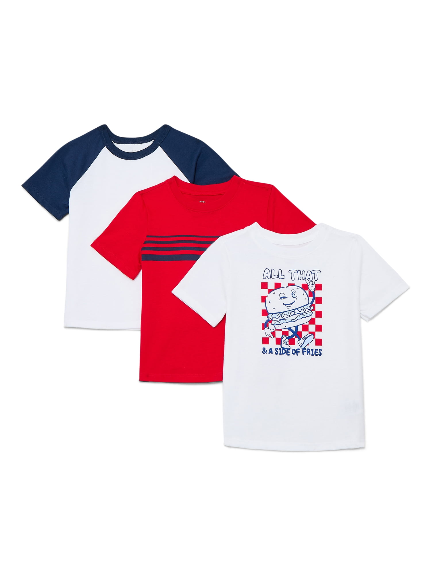 Wonder Nation Toddler Boys Patriotic Tee with Short Sleeves, 3-Pack, Sizes 18M-5T