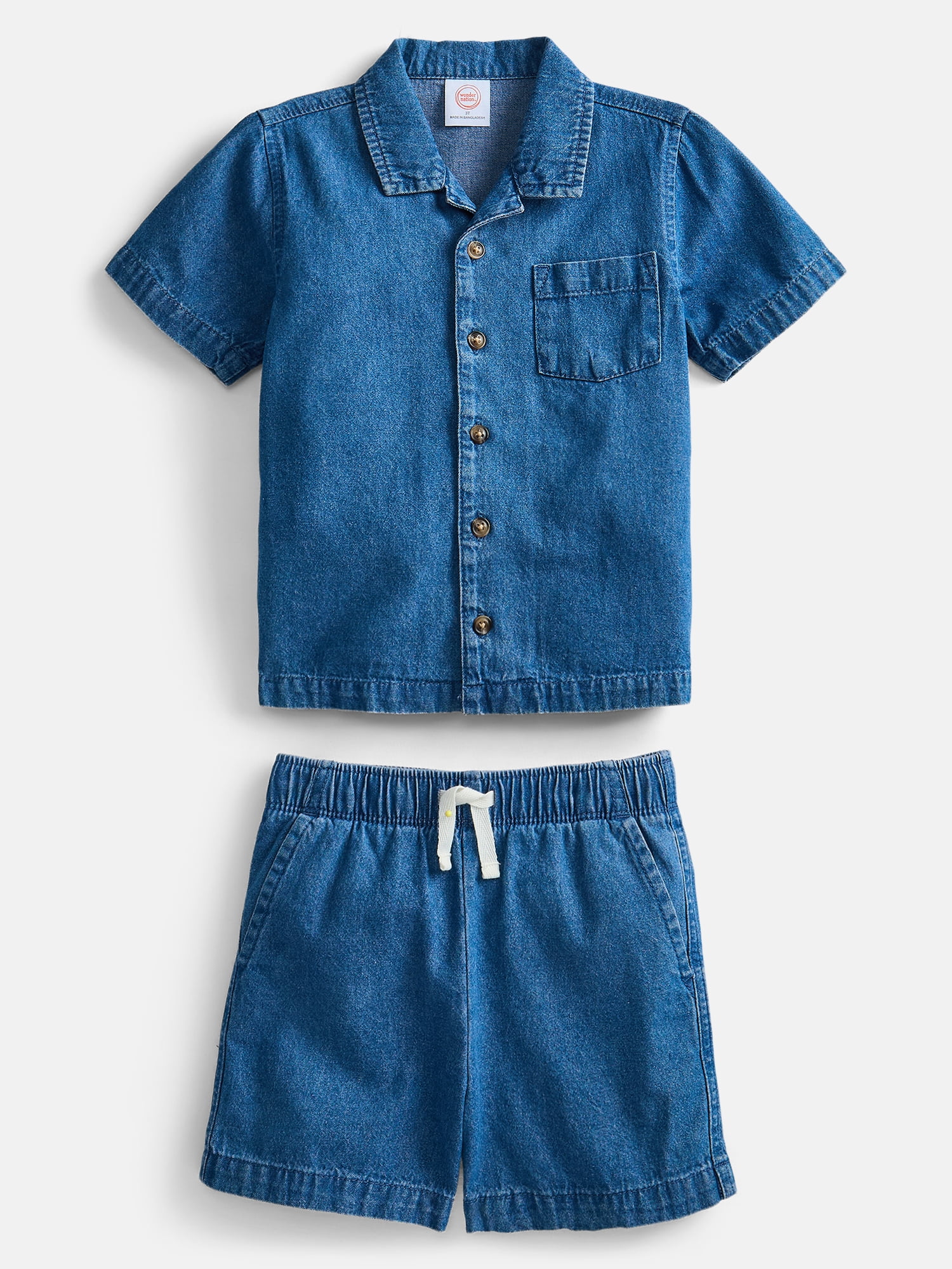 Wonder Nation Toddler Boys Chambray Shirt and Short Set, 2 Piece, Sizes 12M-5T