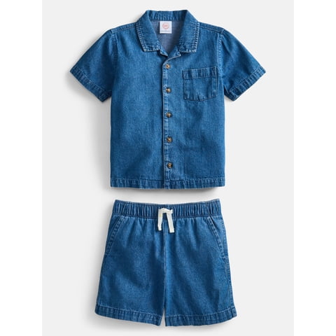 Toddler Boys Chambray Shirt and Short Set, 2 Piece, Sizes 12M-5T