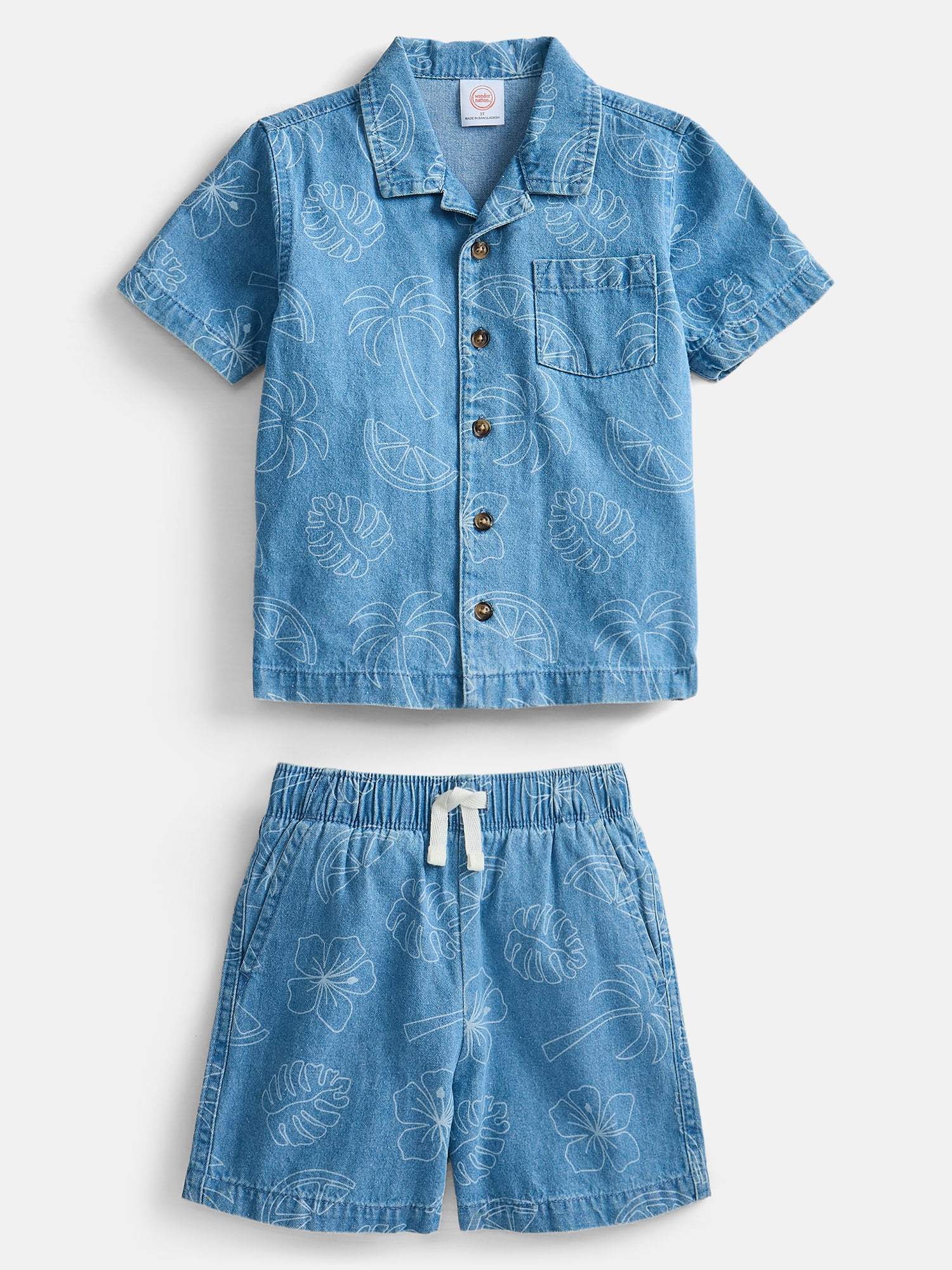 Wonder Nation Toddler Boys Chambray Shirt and Short Set, 2 Piece, Sizes 12M-5T