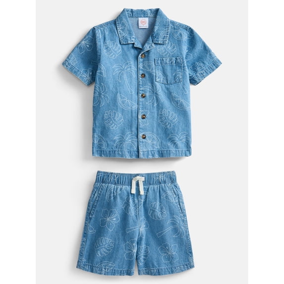 Wonder Nation Toddler Boys Chambray Shirt and Short Set, 2 Piece, Sizes 12M-5T